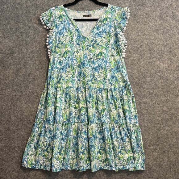 Lilly Pulitzer Dress Womens XS Ruffle Pom Pom Sleeve Boho Summer Floral - Picture 1 of 12
